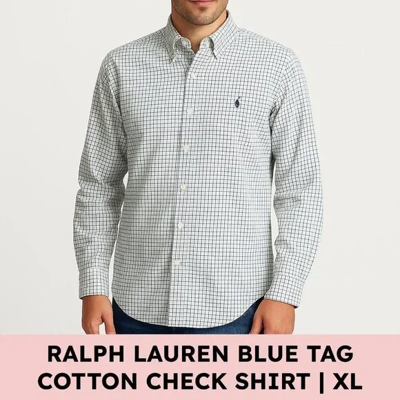 Ralph Lauren Classic Fit Cotton Check Shirt XL Navy White Logo - Picture 13 of 13